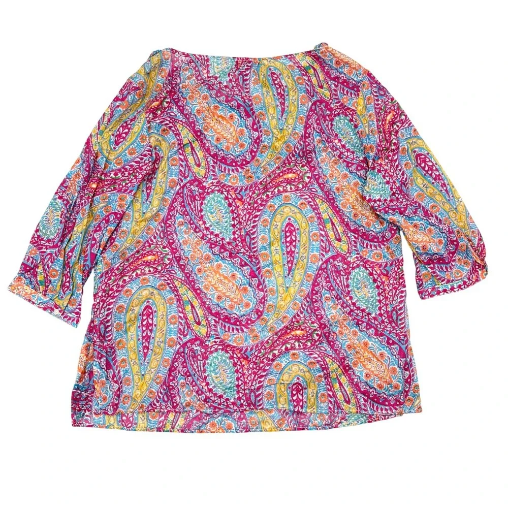 Lauren Ralph Lauren Top Plus Size 2X Multicolor Paisley Floral Ruffle Trim NW - Picture 2 of 8